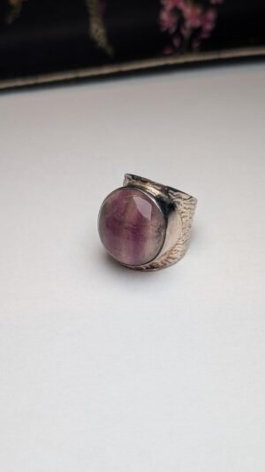 Vintage Sterling Silver Purple Banded Fluorite Ring | Size L 1/2 | 925 Silver