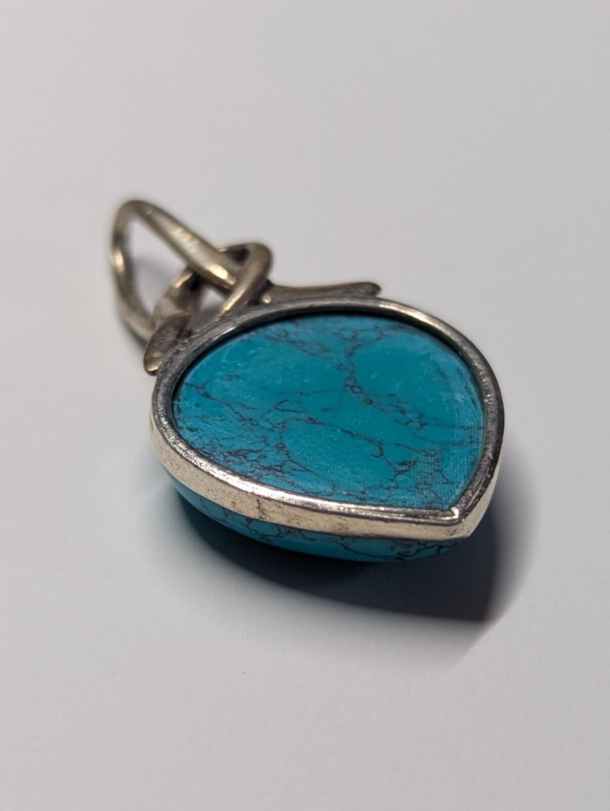 Vintage Sterling Silver Blue Heart Shaped Turquoise Pendant | 925 Silver - Image 5