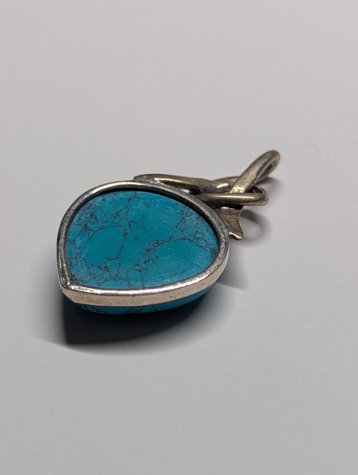 Vintage Sterling Silver Blue Heart Shaped Turquoise Pendant | 925 Silver - Image 6