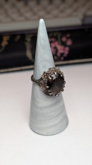 Vintage Sterling Silver Openwork Smoky Quartz Ring | Size O 1/2 | 925 Silver