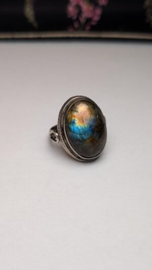 Vintage Sterling Silver Labradorite Ring | Size Q 1/2 | 925 Silver