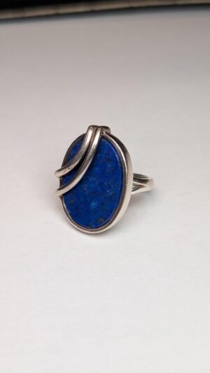 Vintage Sterling Silver Flat Faced Lapis Lazuli Ring | Size L 1/2 | 925 Silver