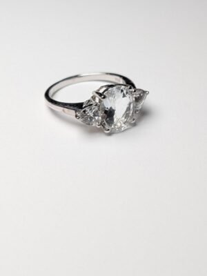 Vintage Sterling Silver CZ 3 Stone Ring | Size Q 1/2 | 925 Silver