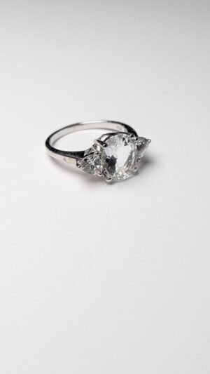 Vintage Sterling Silver CZ 3 Stone Ring | Size Q 1/2 | 925 Silver