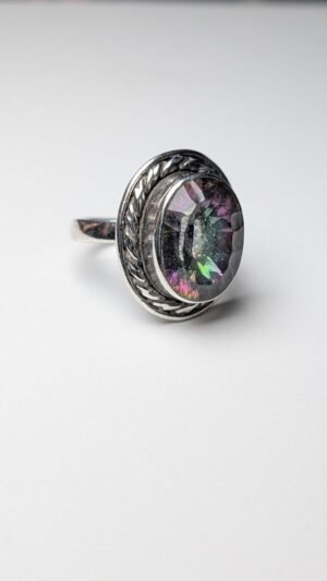 Vintage Sterling Silver Purple & Green Gemstone Ring | Size P 1/2 | 925 Silver