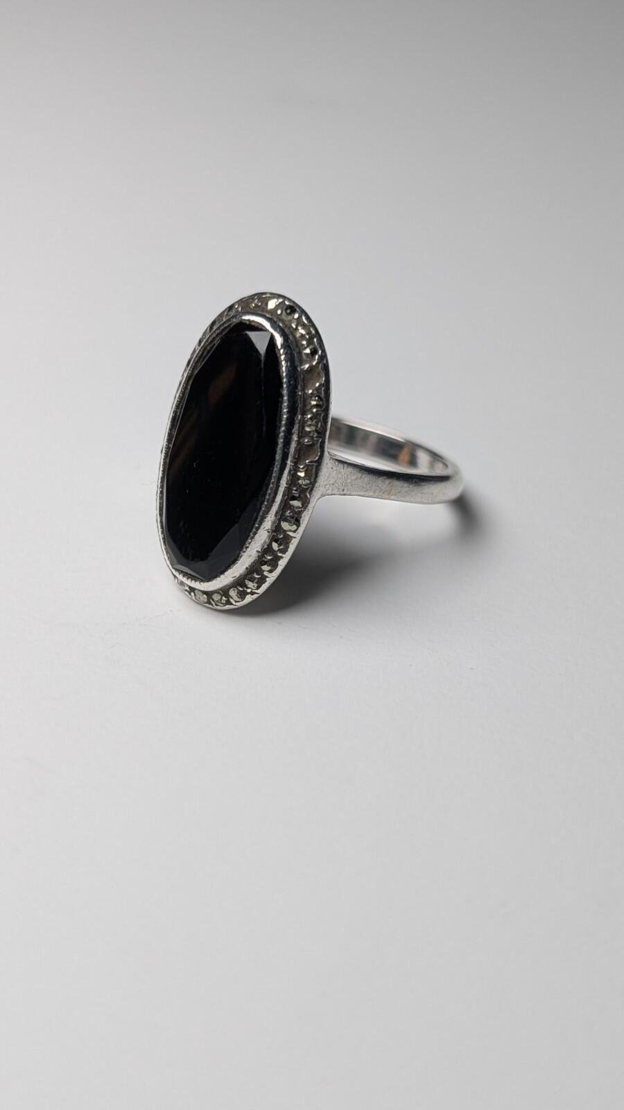 Vintage Sterling Silver Oval Black Onyx Ring | M 1/2 | 925 Silver