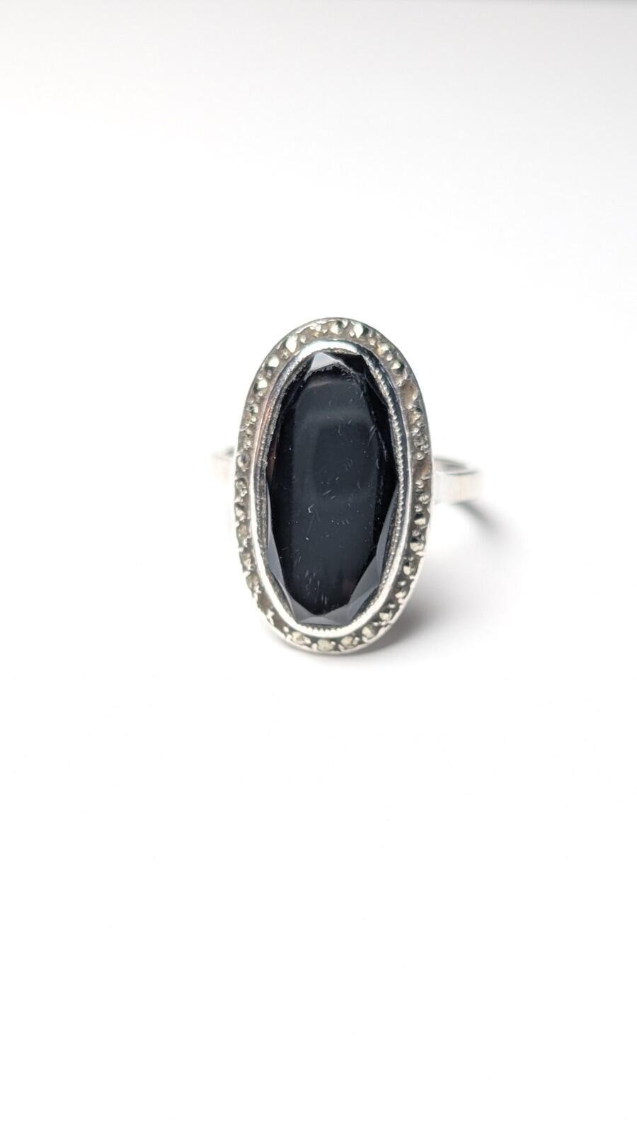 Vintage Sterling Silver Oval Black Onyx Ring | M 1/2 | 925 Silver - Image 4