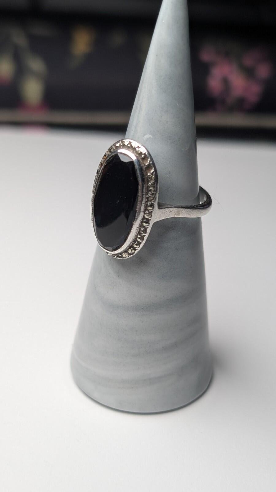 Vintage Sterling Silver Oval Black Onyx Ring | M 1/2 | 925 Silver - Image 6