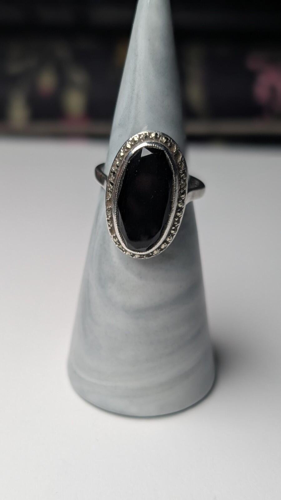 Vintage Sterling Silver Oval Black Onyx Ring | M 1/2 | 925 Silver - Image 7