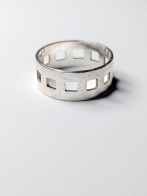 Vintage Sterling Silver 2001 Square Holes Band Ring | Size R | 925 Silver