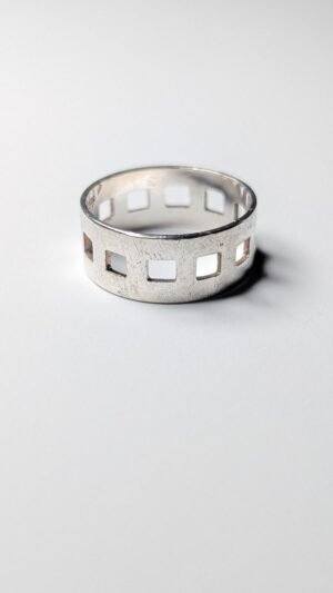 Vintage Sterling Silver 2001 Square Holes Band Ring | Size R | 925 Silver