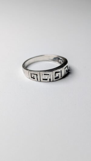 Vintage Sterling Silver Greek Key Pattern Band Ring | Size R 1/2 | 925 Silver
