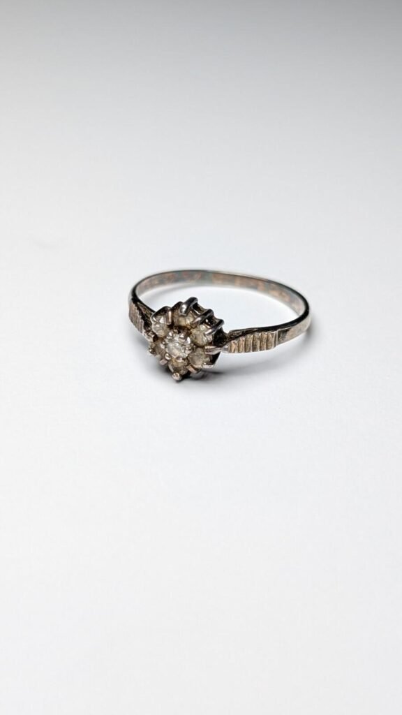 Vintage Sterling Silver Cluster Clear Gemstone Ring | Size Q | Cluster Ring