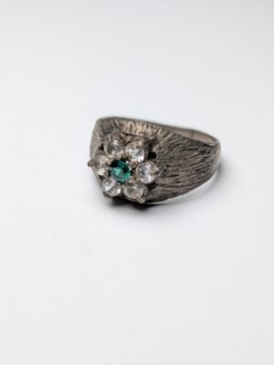 Vintage Sterling Silver Green Gemstone Cluster Ring | Size O 1/2 | 925 Silver
