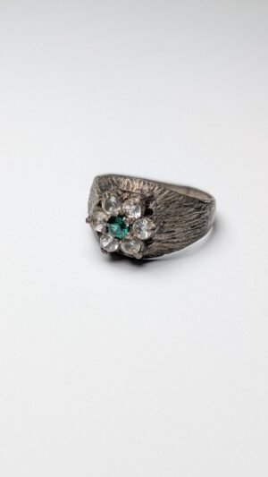 Vintage Sterling Silver Green Gemstone Cluster Ring | Size O 1/2 | 925 Silver