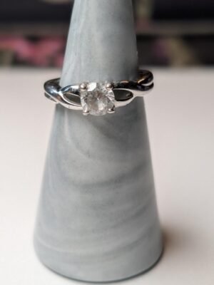 Vintage Sterling Silver DQCZ Solitaire Stone Ring | Size O 1/2 | 925 Silver