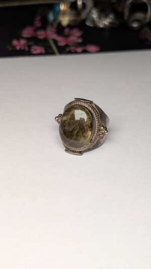 Vintage Sterling Silver Large Green Labradorite Ring | Size W | 925 Silver