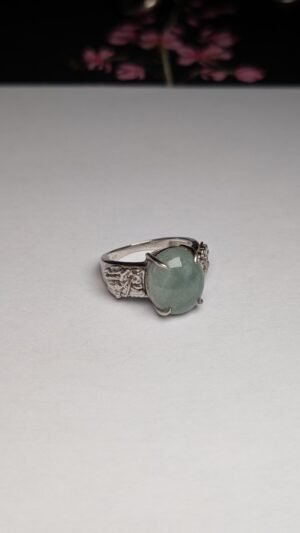 Vintage Sterling Silver TGGC Green Aventurine Ring | Size P 1/2 - Q | 925 Silver
