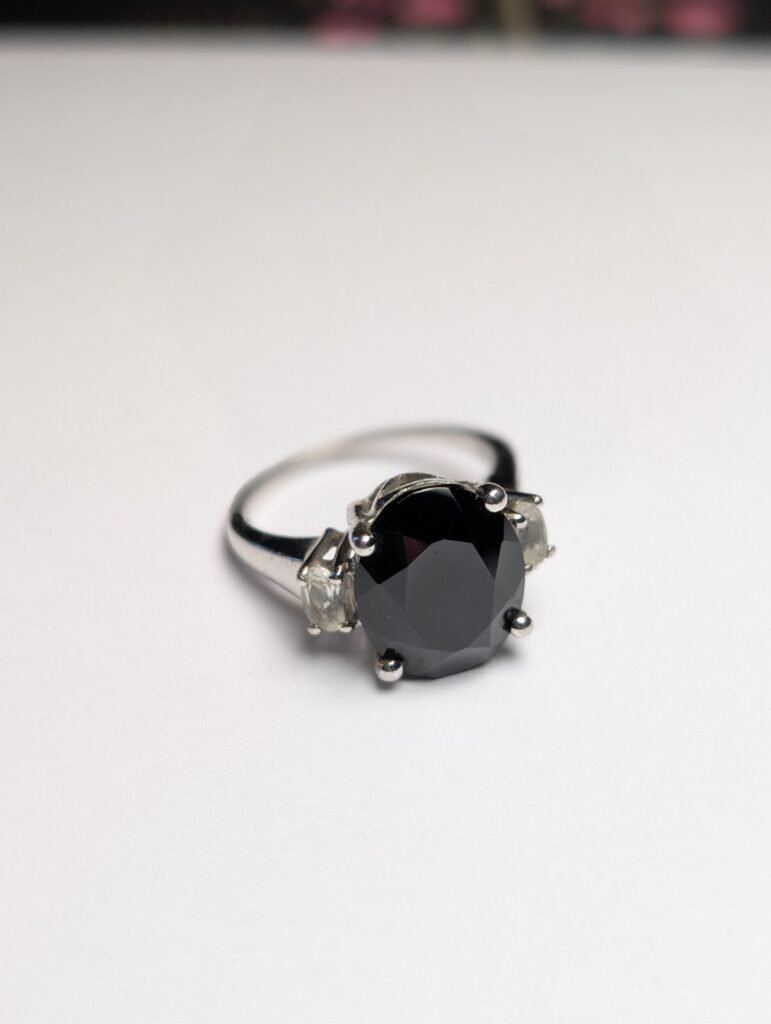 Vintage Sterling Silver Black Spinel Ring | Size T | 925 Silver