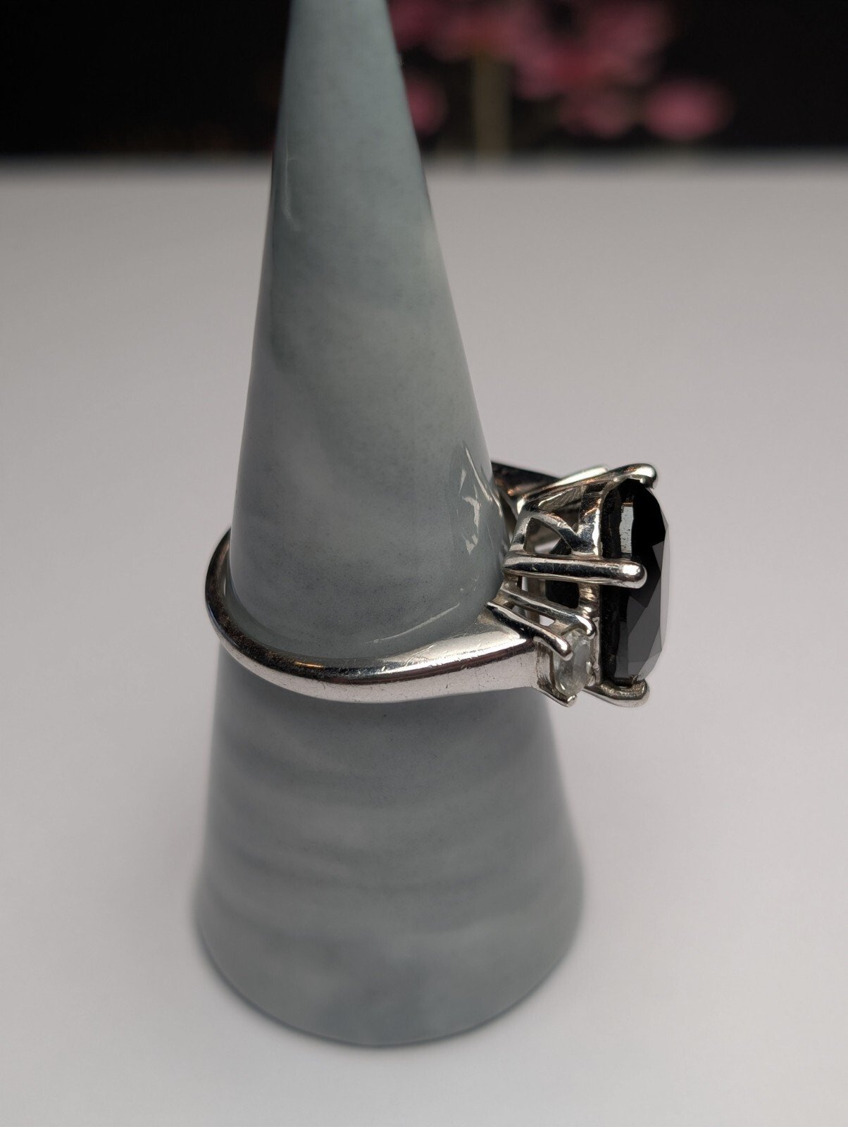 Vintage Sterling Silver Black Spinel Ring | Size T | 925 Silver - Image 2
