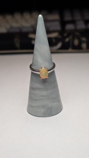 Vintage Sterling Silver Solitaire Oval Opal Ring | Size N 1/2 | 925 Silver