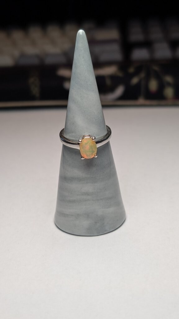Vintage Sterling Silver Solitaire Oval Opal Ring | Size N 1/2 | 925 Silver