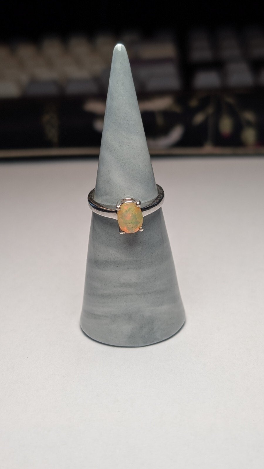 Vintage Sterling Silver Solitaire Oval Opal Ring | Size N 1/2 | 925 Silver