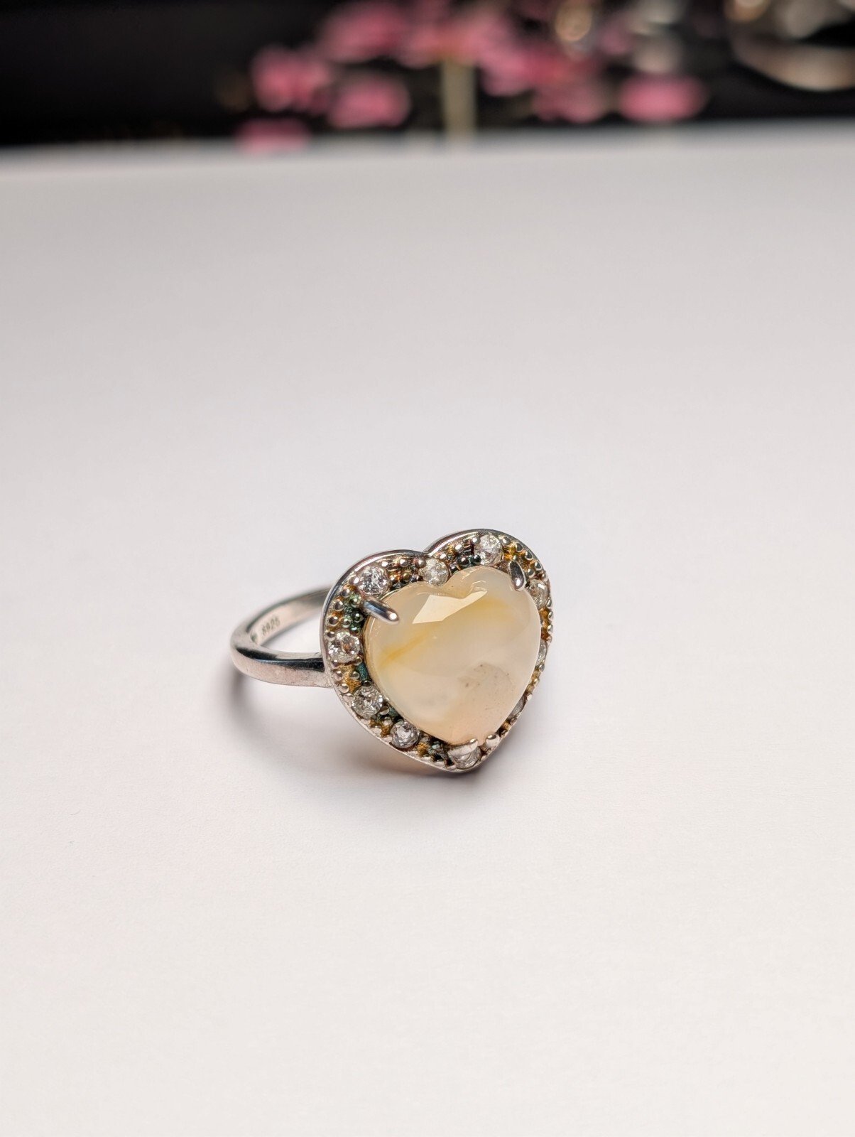 Vintage Sterling Silver Yellow Chalcedony Ring | Size T | 925 | Internal Crack