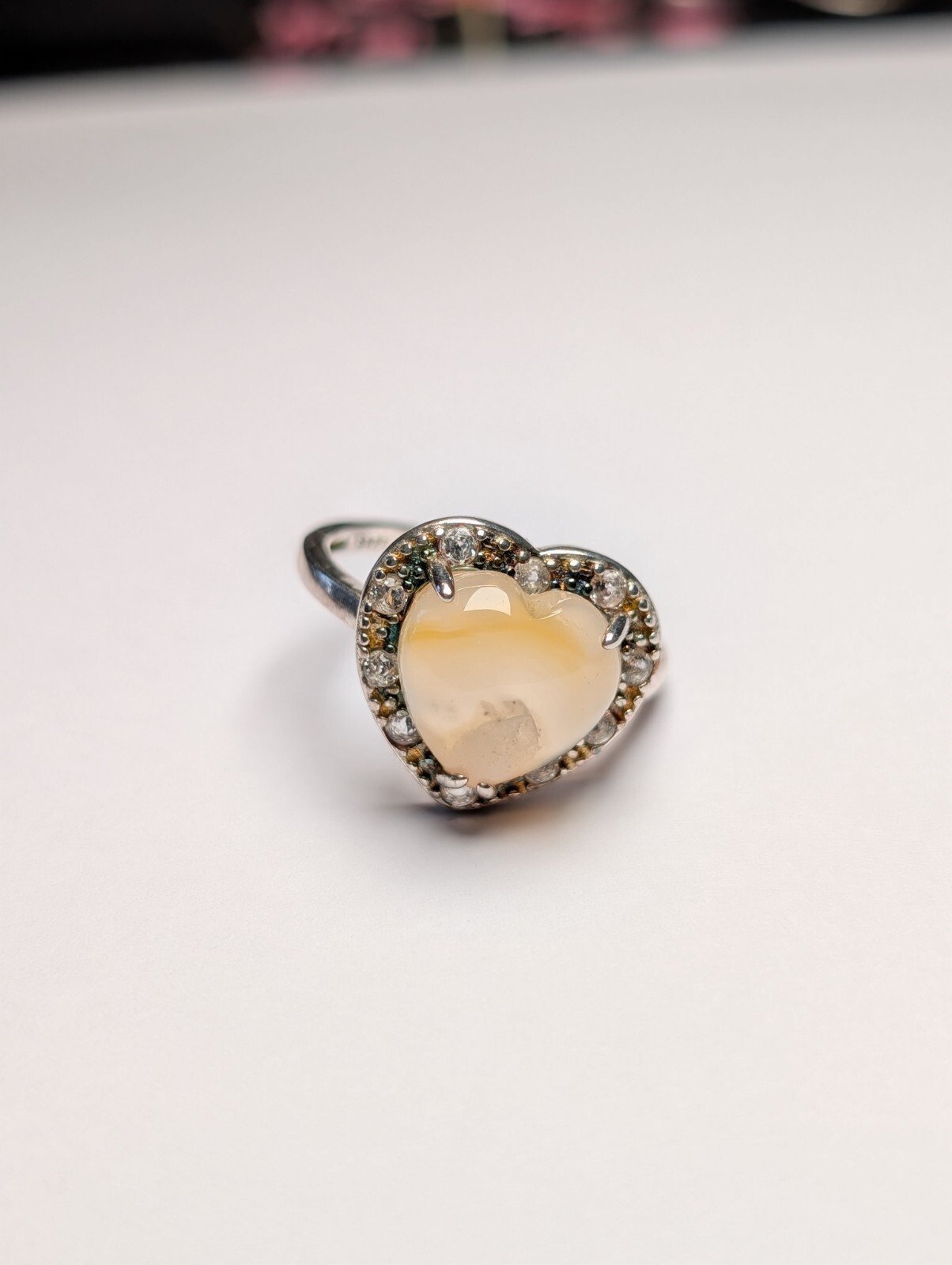 Vintage Sterling Silver Yellow Chalcedony Ring | Size T | 925 | Internal Crack - Image 3