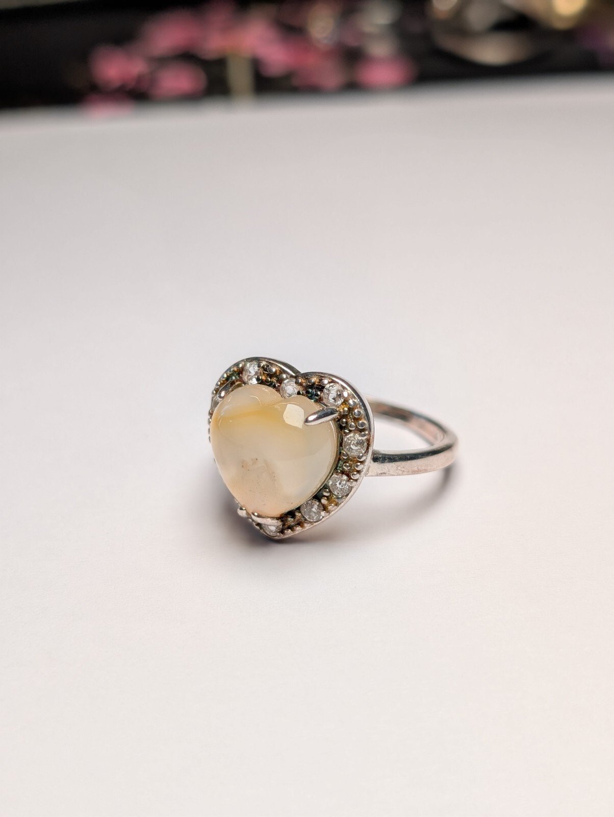 Vintage Sterling Silver Yellow Chalcedony Ring | Size T | 925 | Internal Crack - Image 4