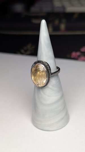 Vintage Sterling Silver Citrine Ring | Size M - M 1/2 | Stone Chipped At Back