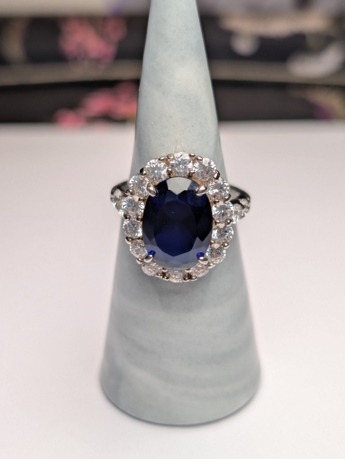 Vintage Sterling Silver Blue Gemstone Cluster Ring | Size Q - Q 1/2 | 925 Silver - Image 6