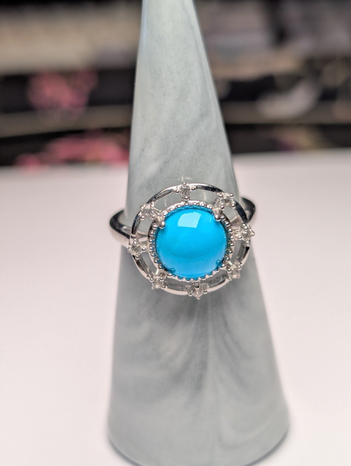 Vintage Sterling Silver Blue Turquoise Ring | Size Q | 925 Silver - Image 4