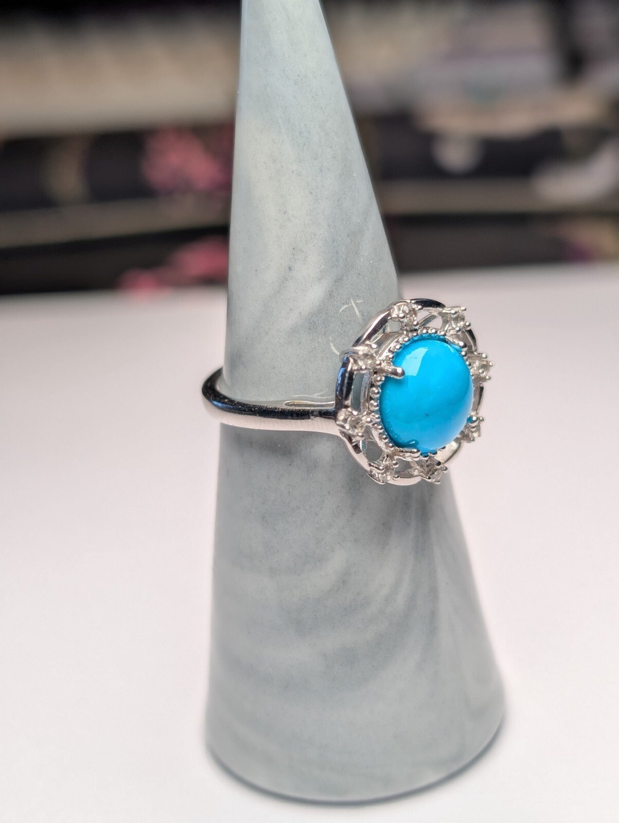 Vintage Sterling Silver Blue Turquoise Ring | Size Q | 925 Silver - Image 7