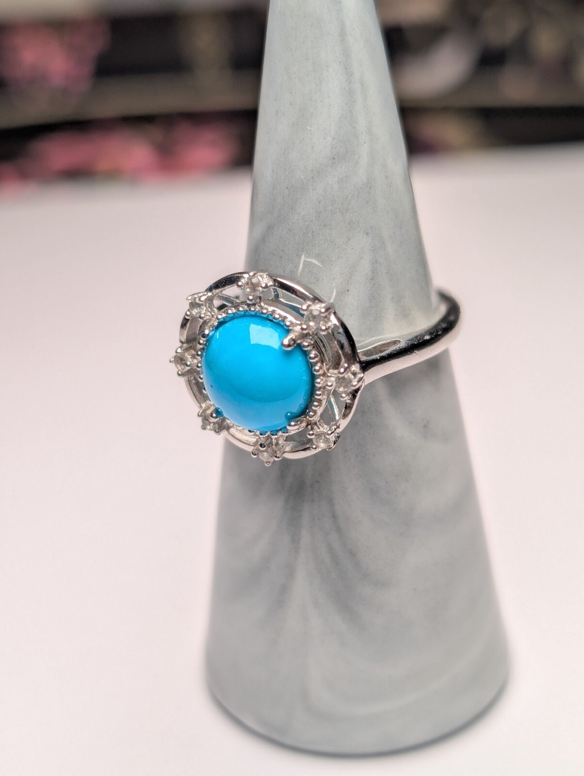 Vintage Sterling Silver Blue Turquoise Ring | Size Q | 925 Silver - Image 8