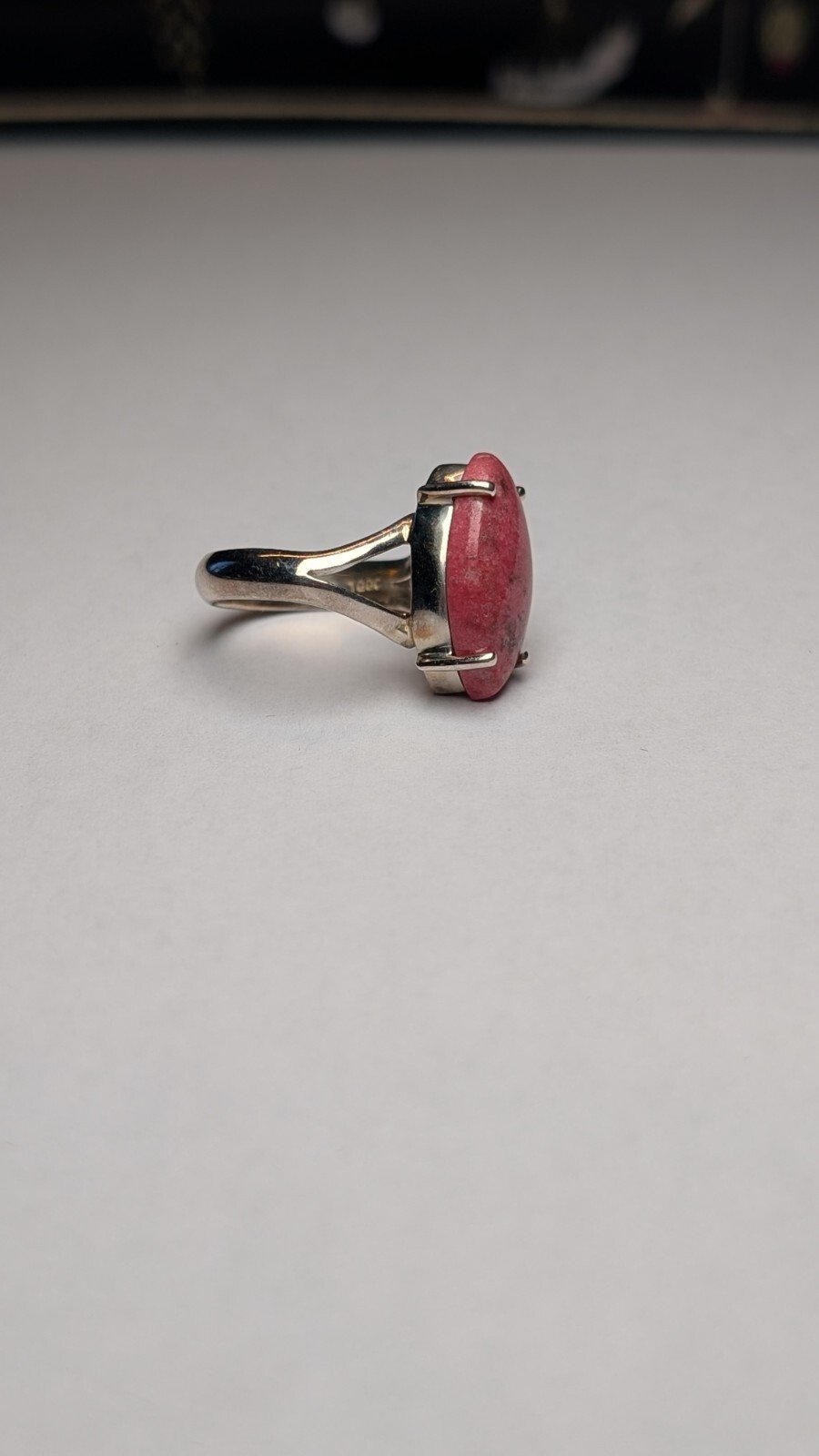 Vintage Sterling Silver Natural Rhodonite Ring | Size O | 925 TGGC - Image 2