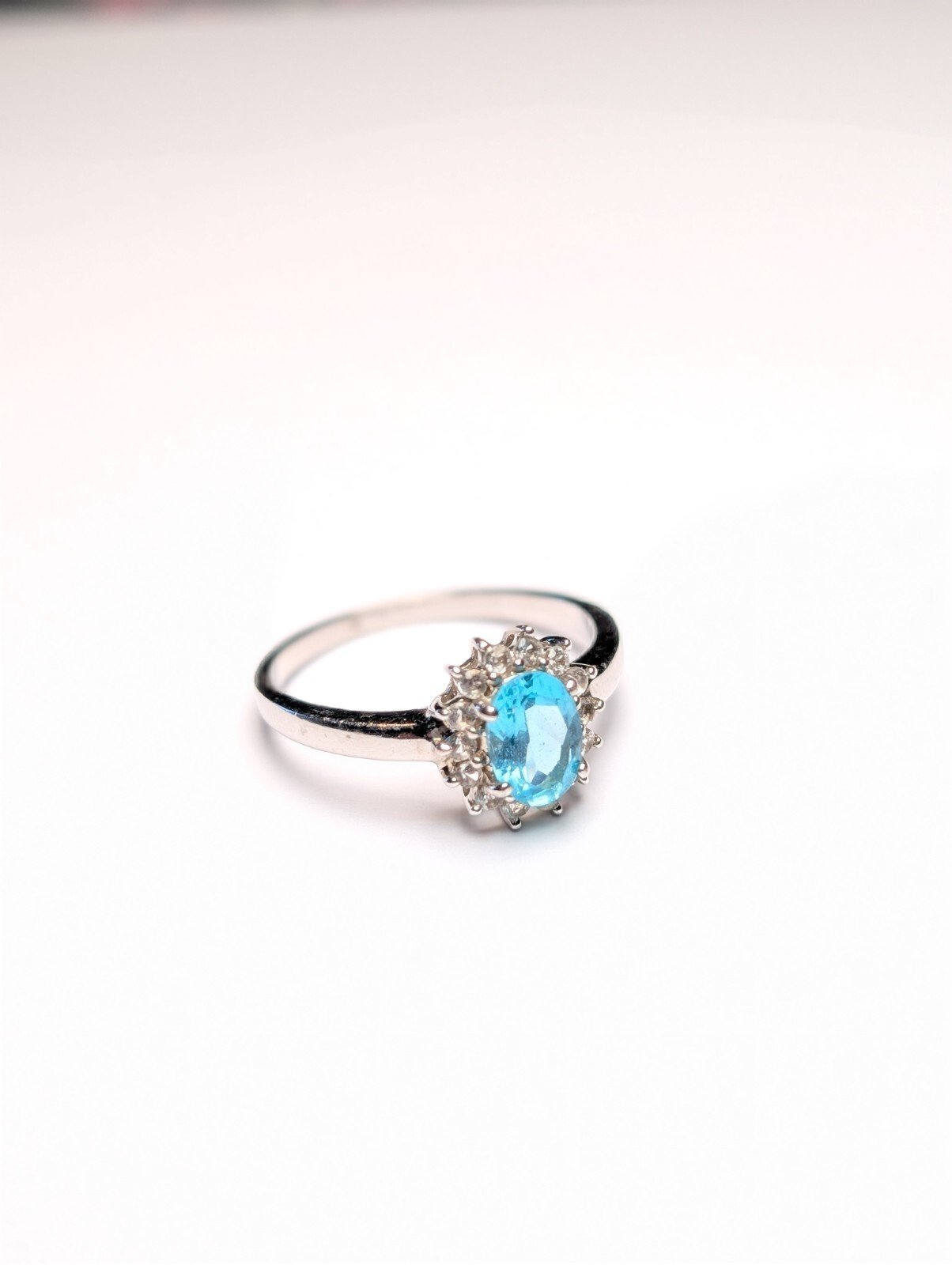 Vintage Sterling Silver Blue Aquamarine Cluster Ring | Size P 1/2 - Q | 925 - Image 2