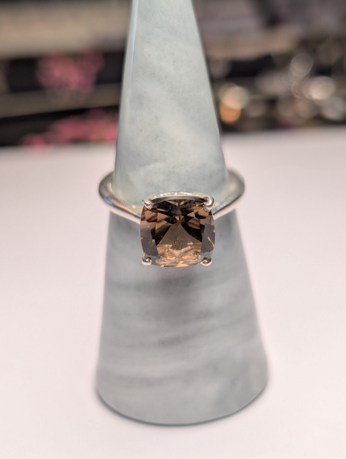 Vintage Sterling Silver Smokey Quartz Ring | Size R 1/2 | 925 Silver