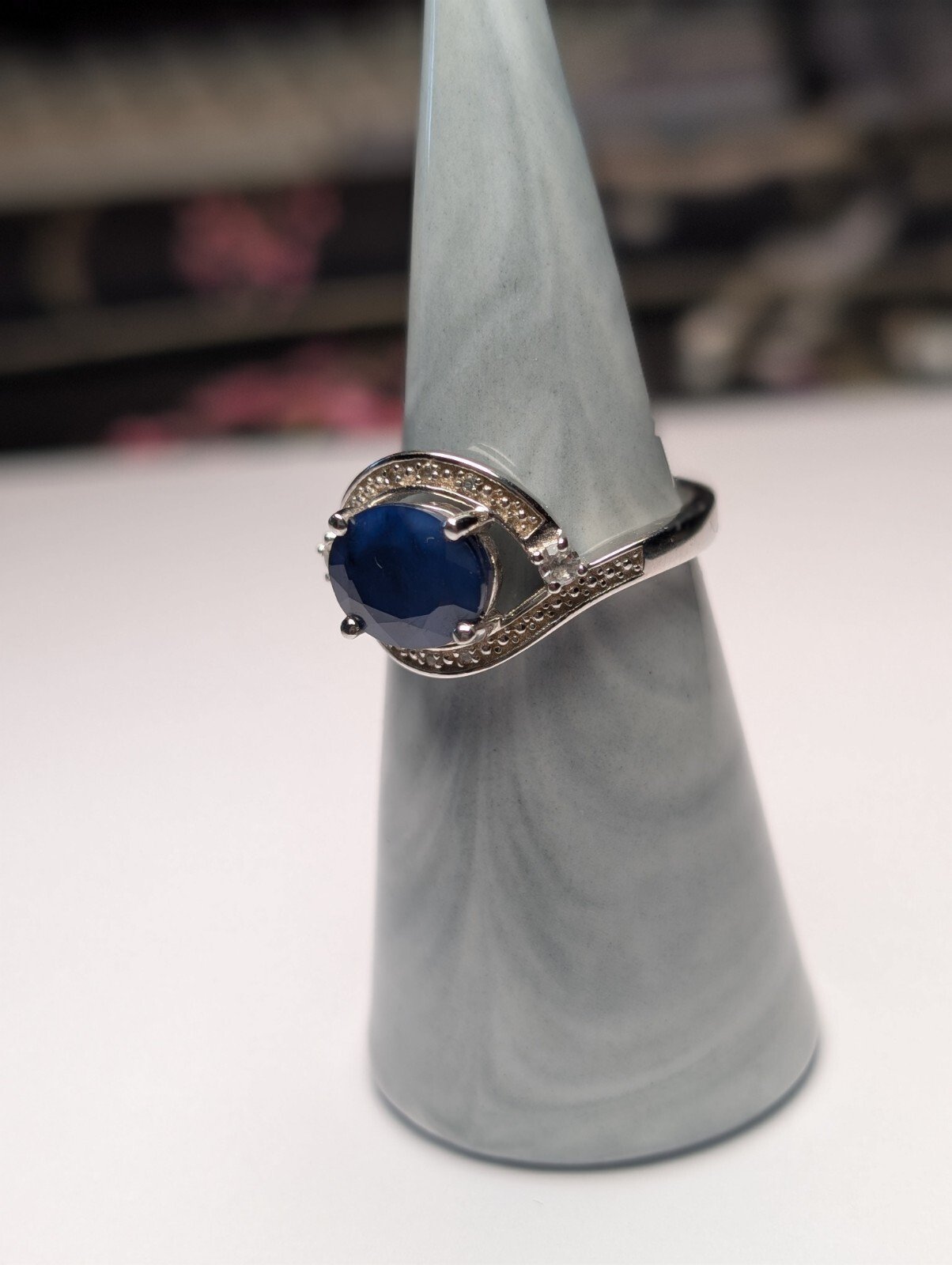 Vintage Sterling Silver Blue Gemstone Ring | Size P 1/2 | 925 Silver - Image 7