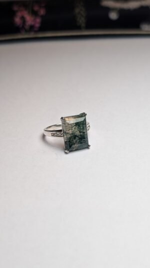 Vintage Sterling Silver Moss Agate Ring | Size N 1/2 | 925 Silver