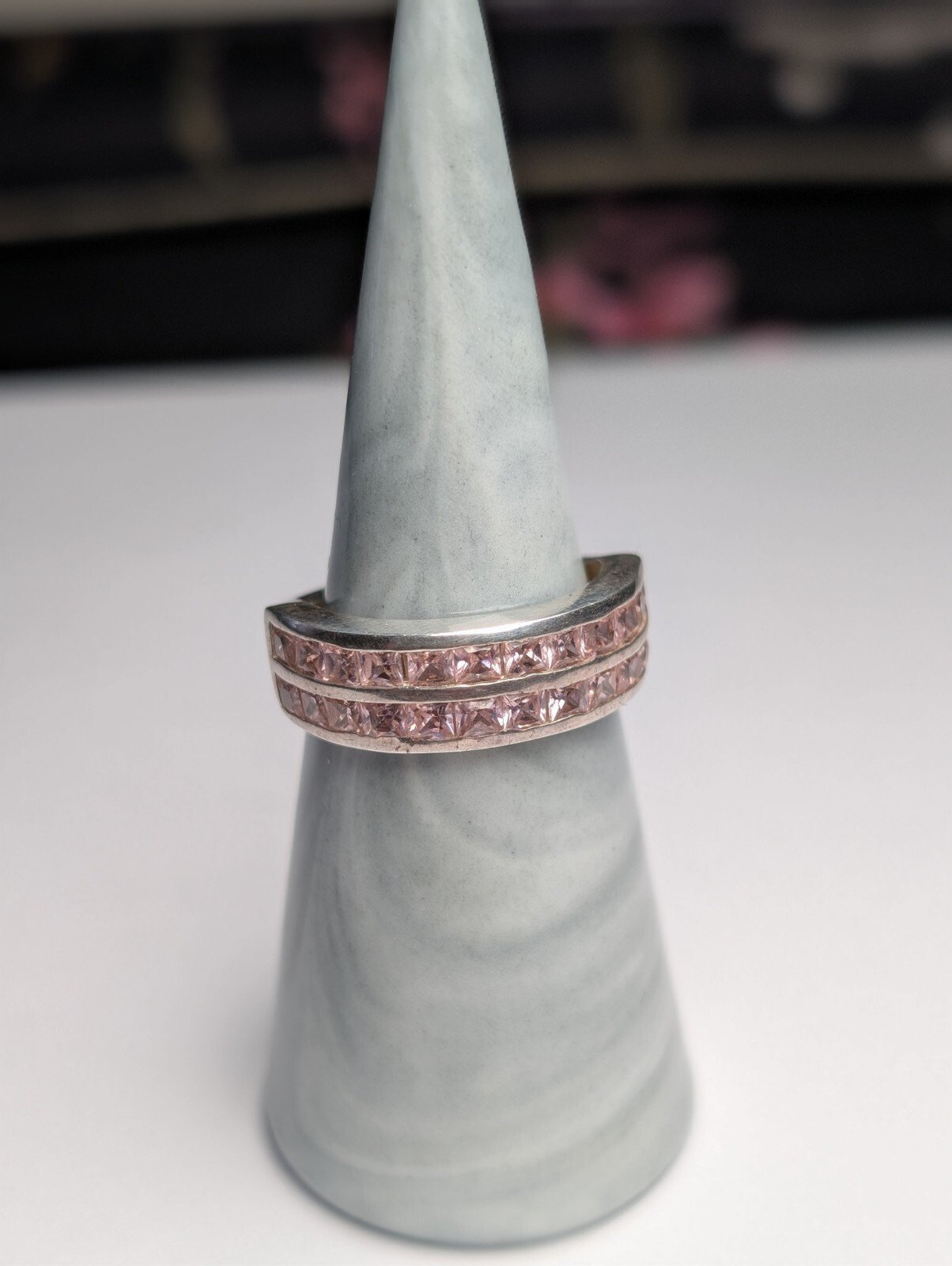 Vintage Sterling Silver Pink Gemstone 2 Row Ring | Size P 1/2 | 925 Silver - Image 6