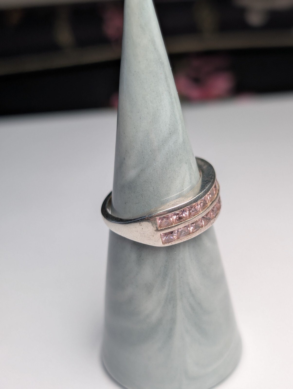 Vintage Sterling Silver Pink Gemstone 2 Row Ring | Size P 1/2 | 925 Silver - Image 7