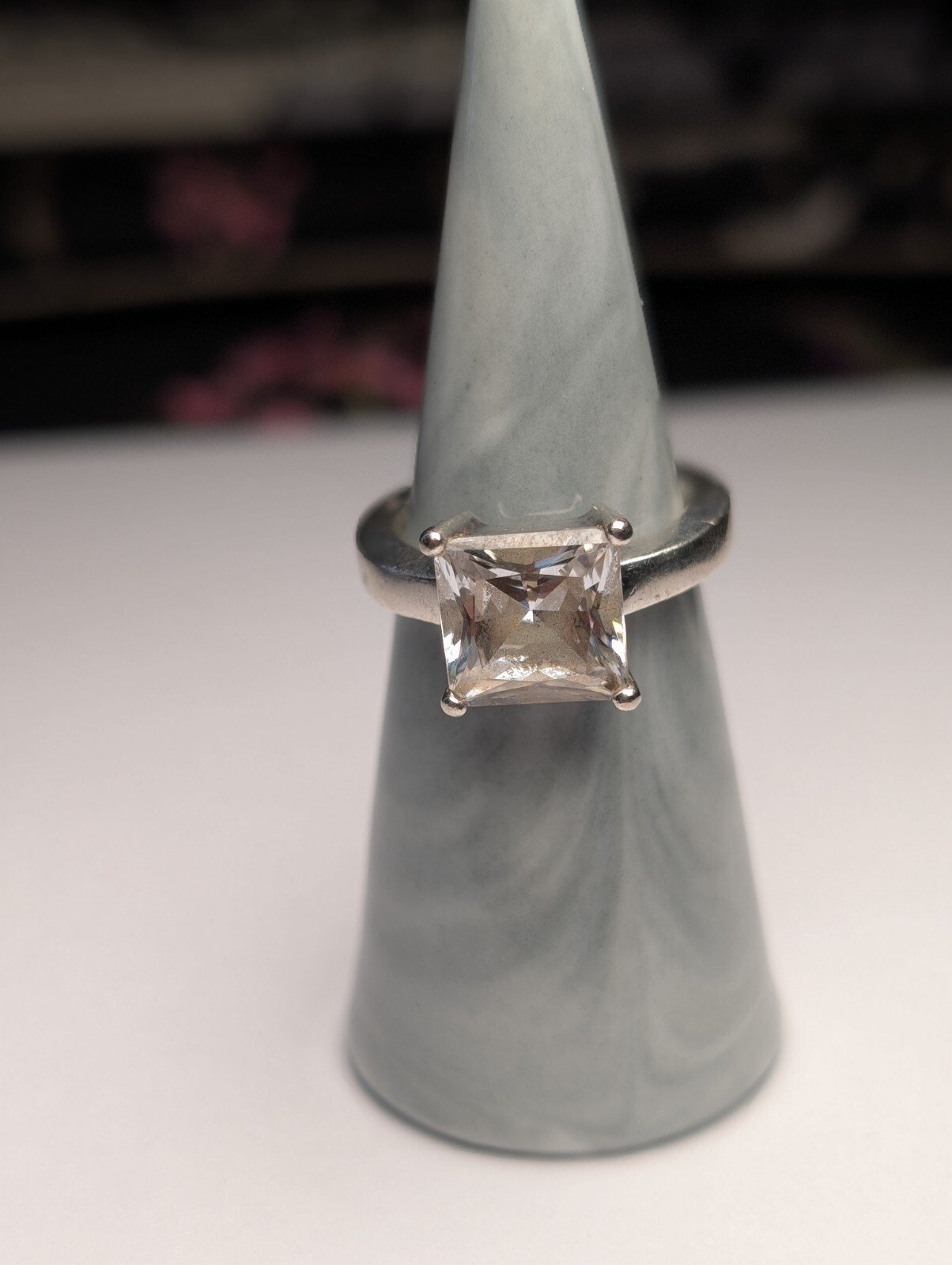 Vintage Sterling Silver Square Clear Gemstone Ring | Size P | 925 Silver - Image 3
