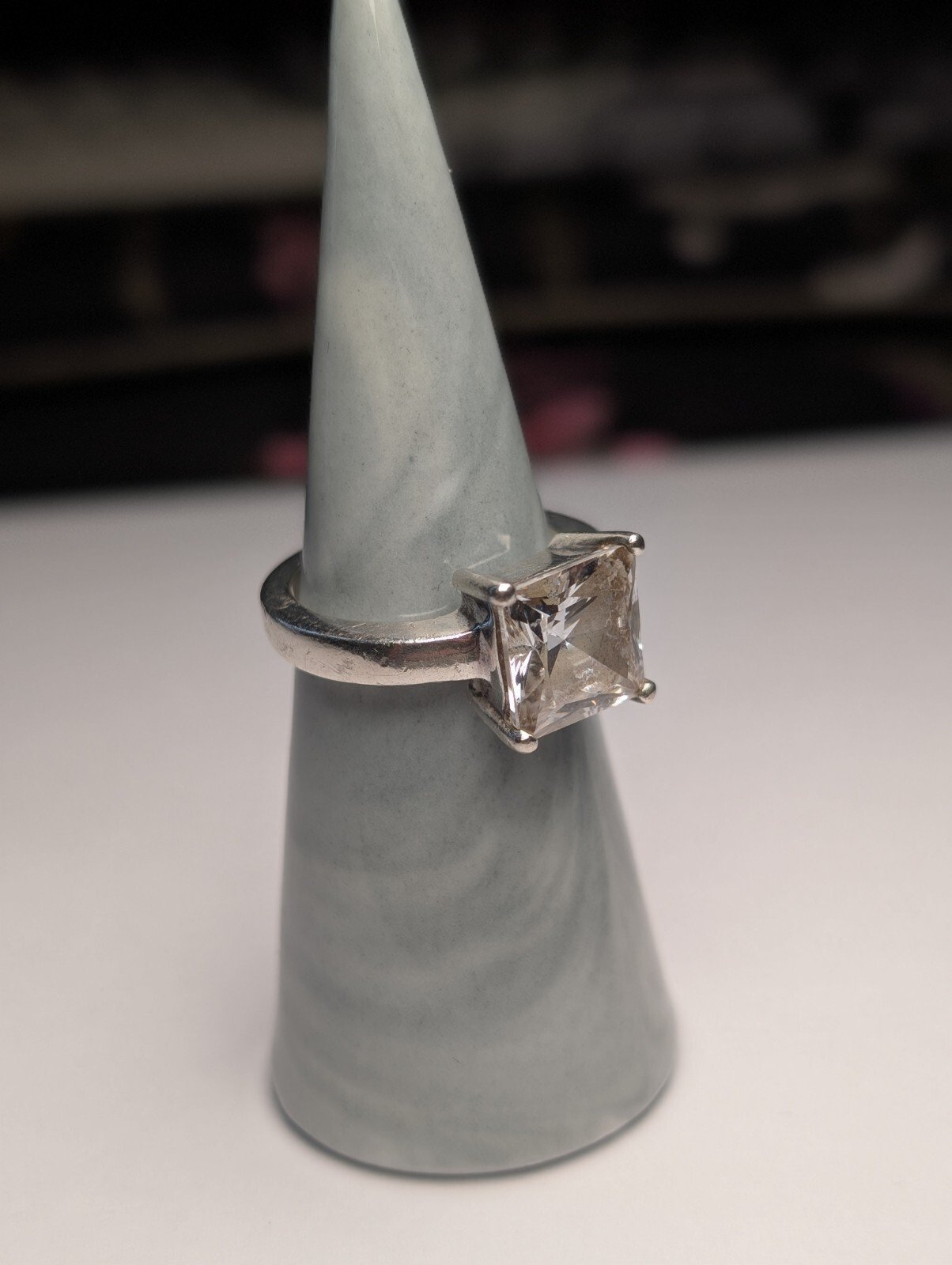 Vintage Sterling Silver Square Clear Gemstone Ring | Size P | 925 Silver - Image 6