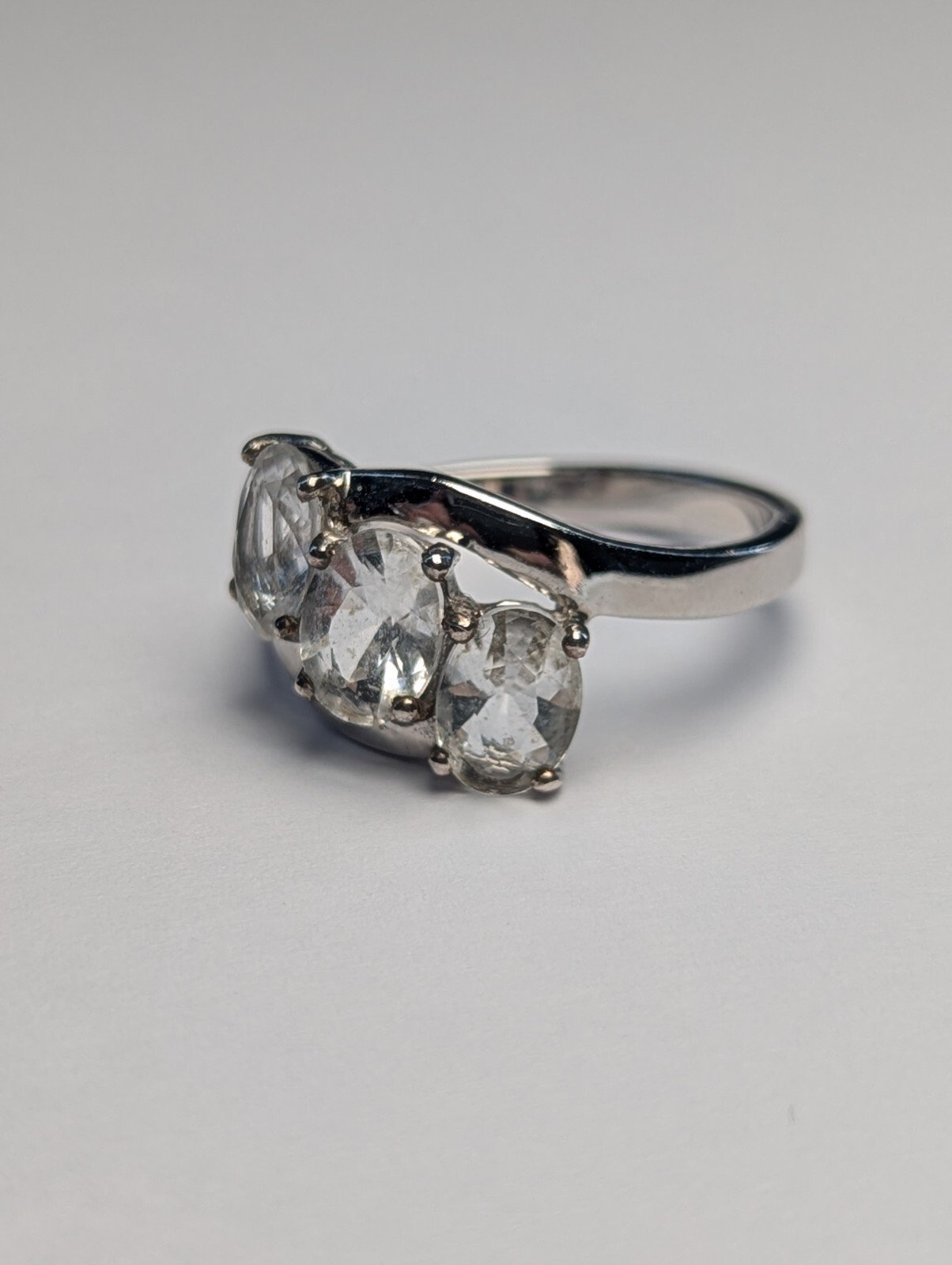 Vintage Sterling Silver 3 Clear Gemstone Ring | Size O | 925 Silver - Image 5
