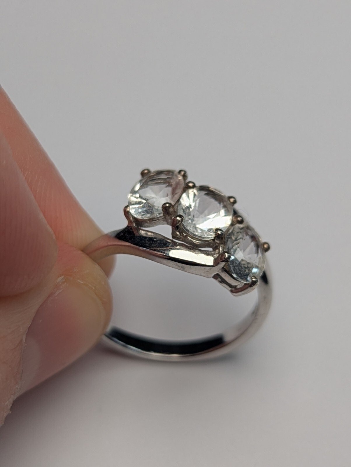 Vintage Sterling Silver 3 Clear Gemstone Ring | Size O | 925 Silver - Image 6