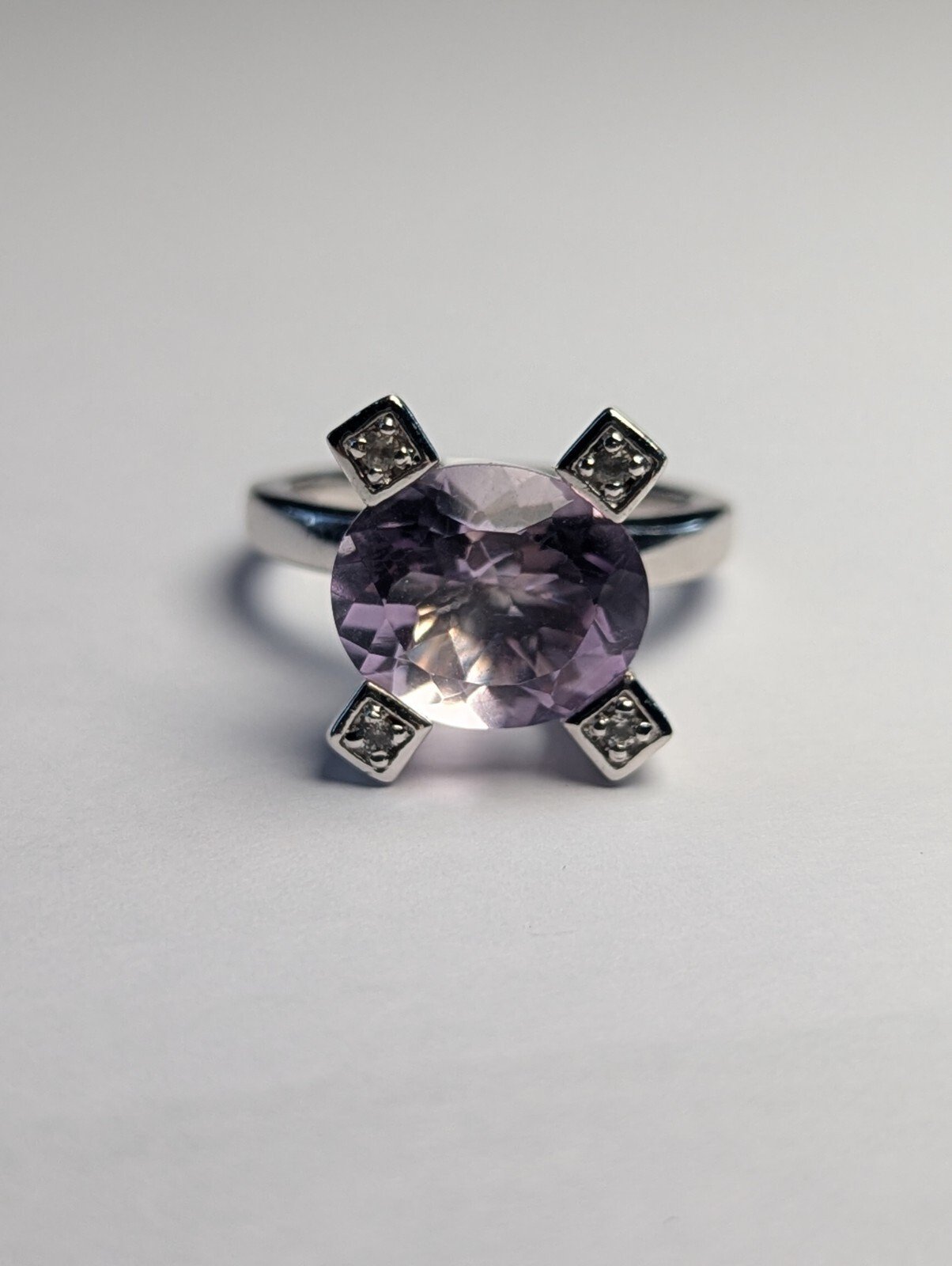Vintage Sterling Silver Chunky Amethyst Ring | Size O | 925 Silver