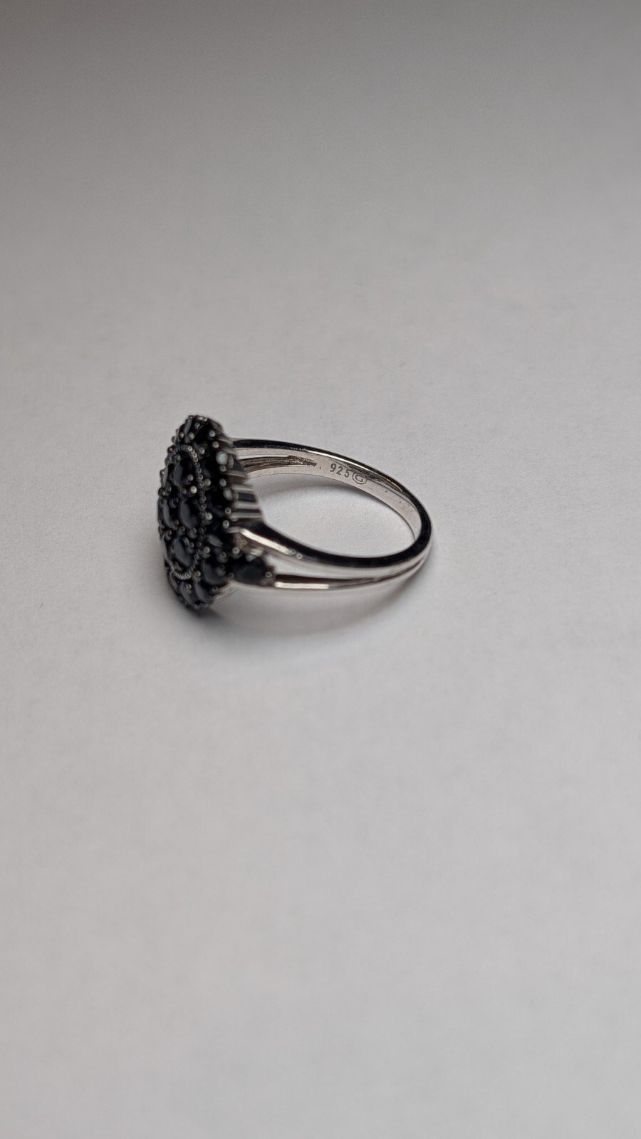 Vintage Sterling Silver Black Spinel Cluster Ring | Size O | 925 Silver - Image 5
