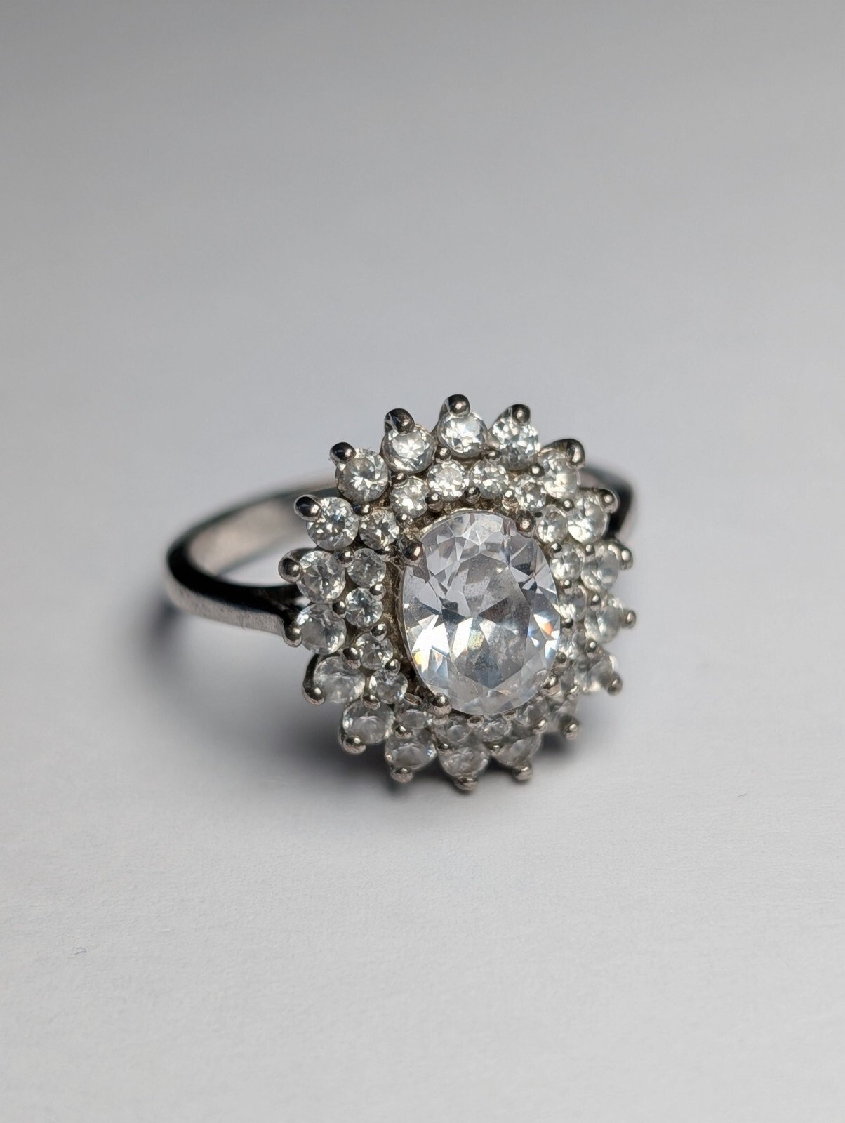 Vintage Sterling Silver Clear Gemstone Cluster Ring | Size P | 925 Silver