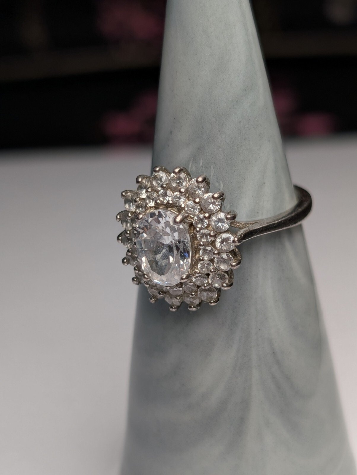 Vintage Sterling Silver Clear Gemstone Cluster Ring | Size P | 925 Silver - Image 5